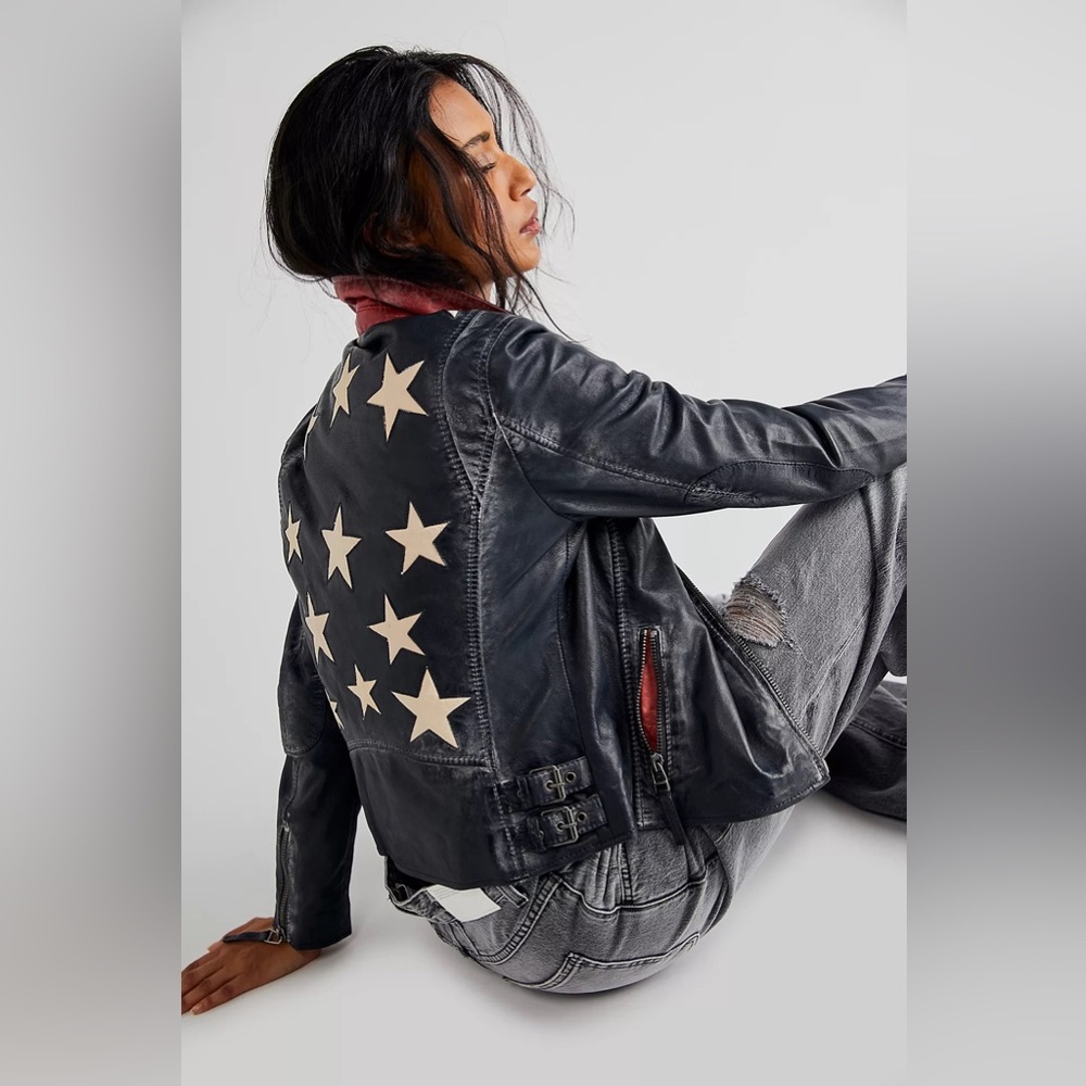 MAURITIUS BLACK AND WHITE STAR LEATHER JACKET